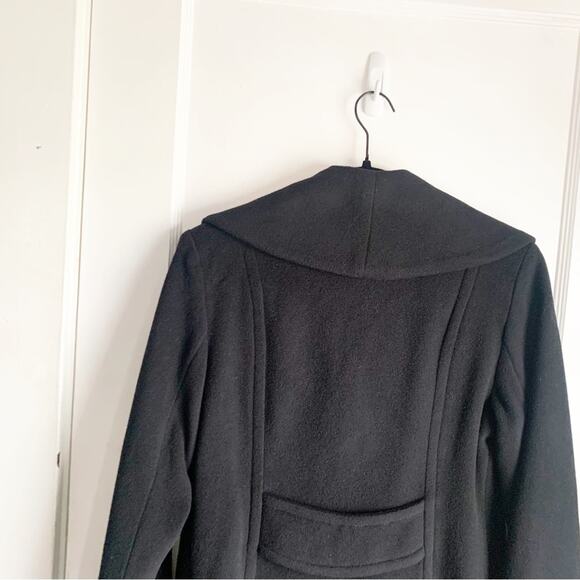 Anne Klein Wool Cashmere Blend Midi Length Pea Coat Large Rounded Neckline Black - Picture 12 of 14